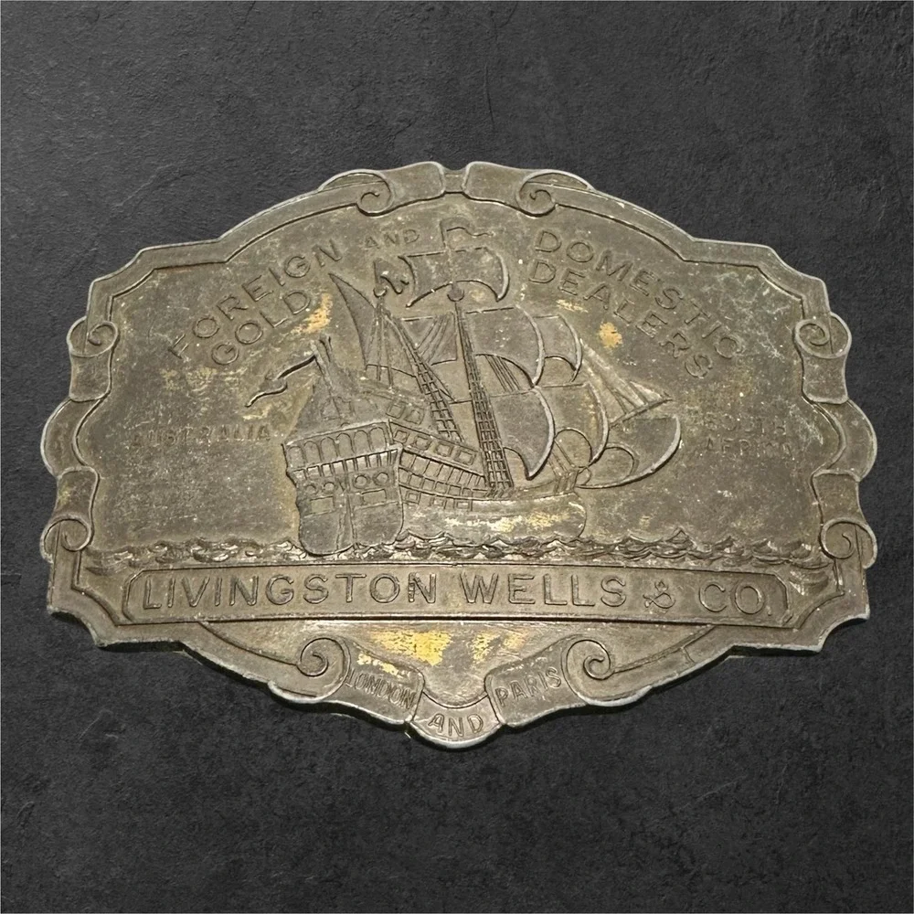 Vintage‎ Livingston Wells & Co Belt Buckle Ship Foreign Domestic